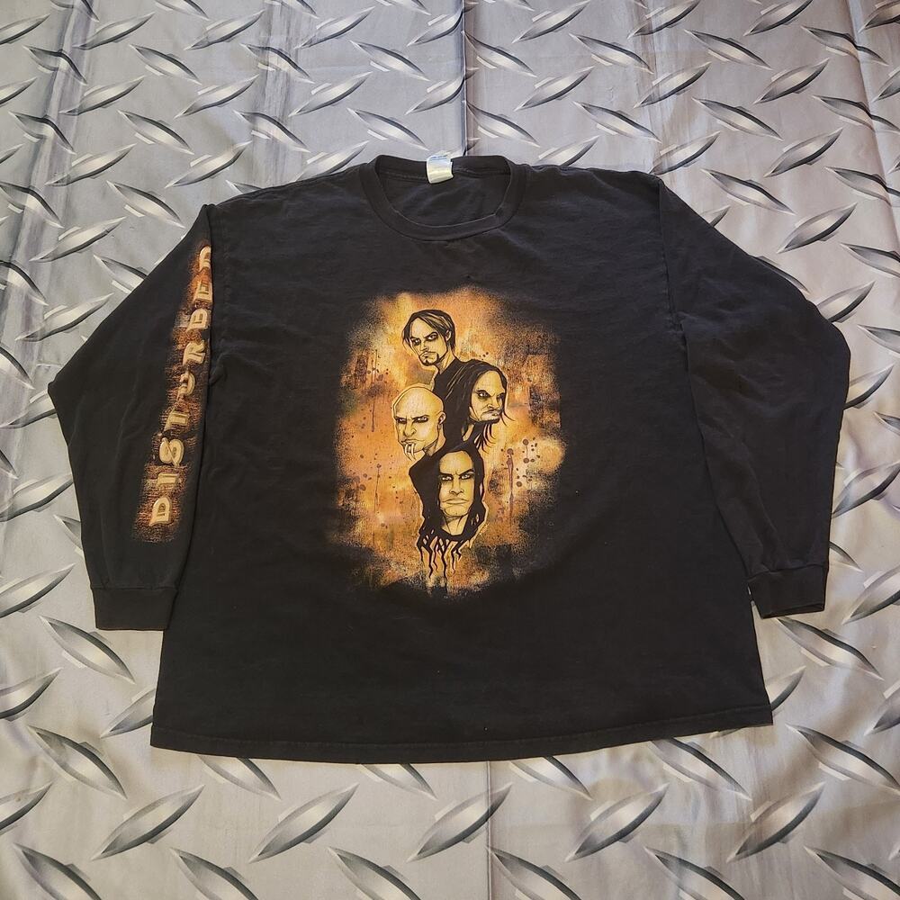 VTG Disturbed Long Sleeve T Shirt Size XL 2000's Tour Concert Y2K Nu Metal Band